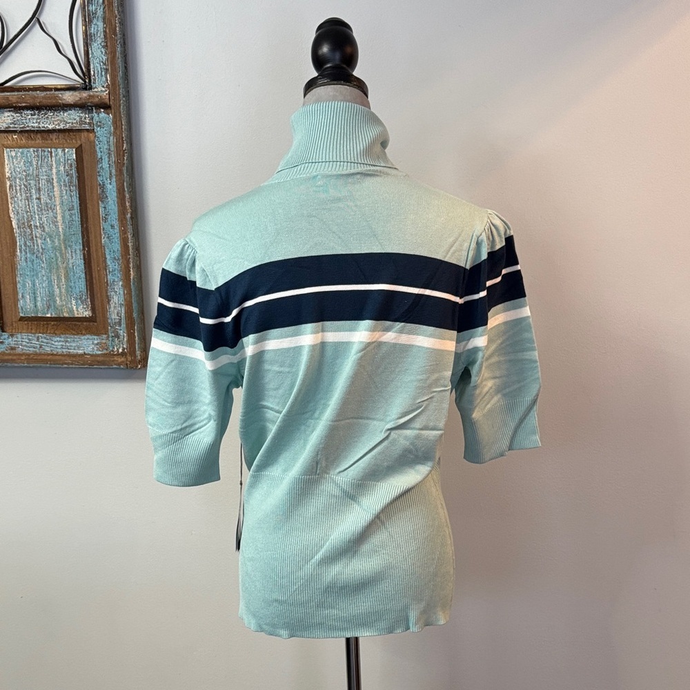 New York & Company Mint and Navy Striped Turtleneck - Picture 5 of 11